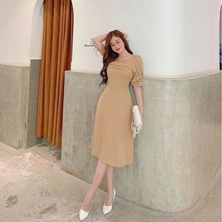 Đầm cổ vuông viền 2 màu (kèm hình thật)