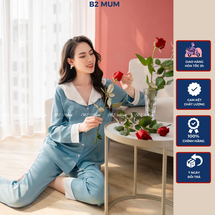 B302 Bộ bầu và sau sinh chất lụa ngọc trai cao cấp quần có chun chỉnh bụng