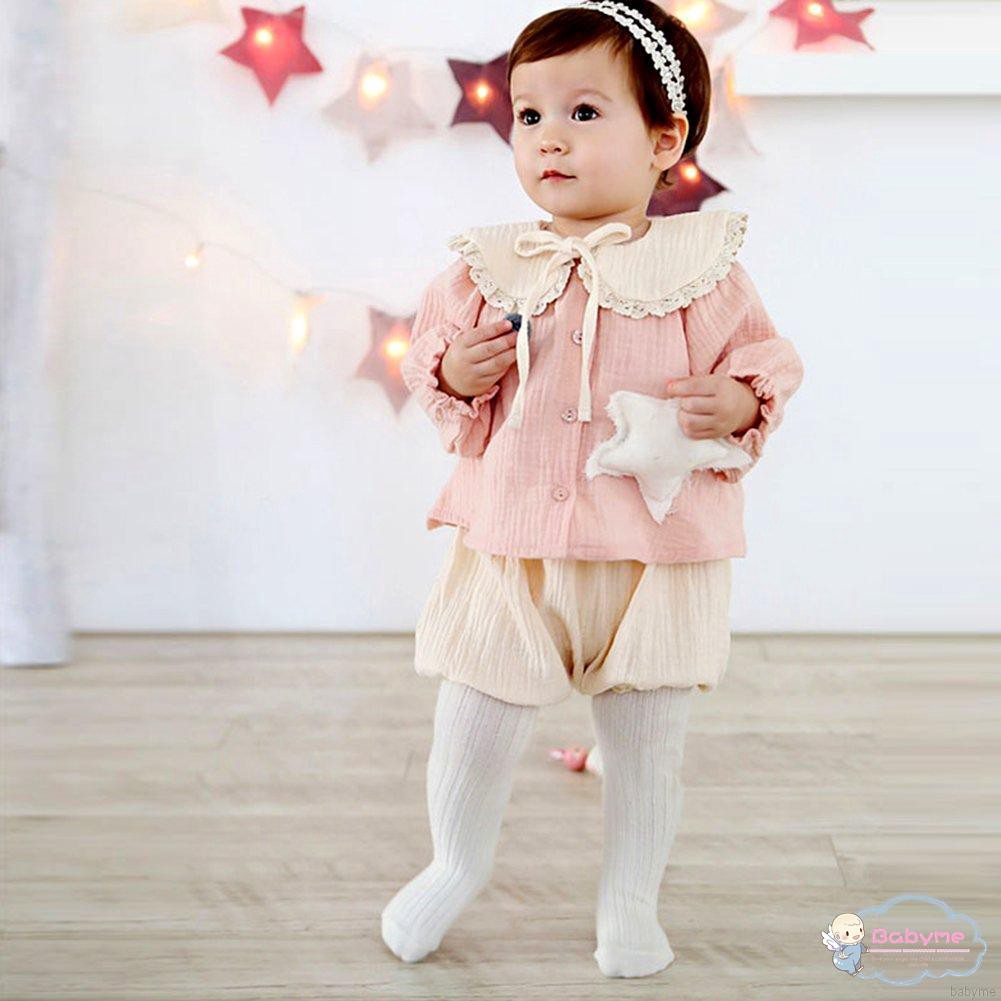 Quần tất màu trơn gân sọc dễ thương cho bé gái