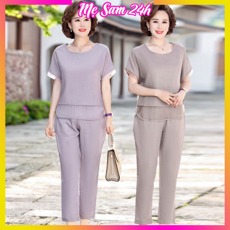 Đồ bộ mặc nhà cho mẹ quần áo trung niên Mẹ Sam 24h, chất liệu đũi mát mẻ thoải mái thấm hút mồ hôi ĐBH.27