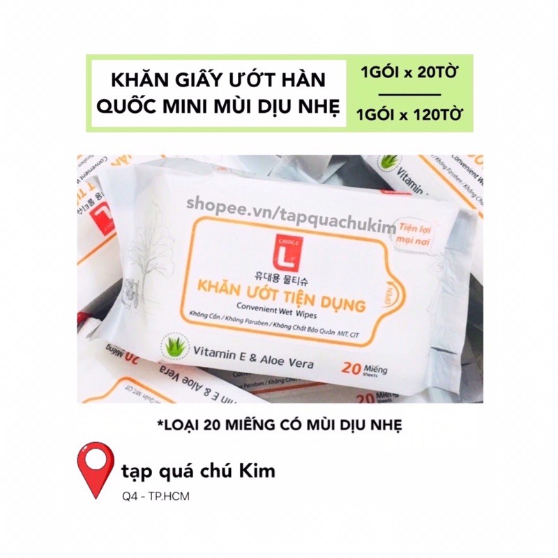 Khăn ướt mini CHOICE L bịch 20 TỜ mùi dịu nhẹ Vitamin E và Nha đam - tapquachukim