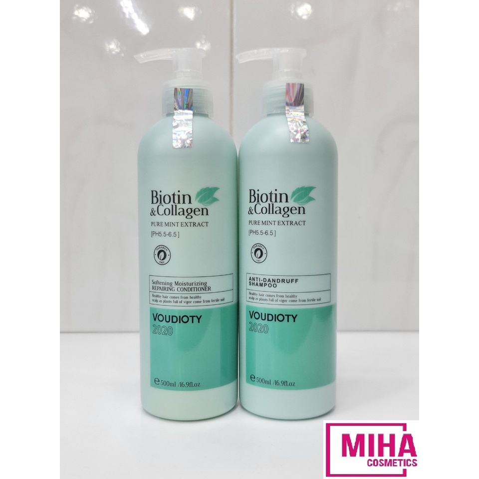 Combo Dầu Gội Và Dầu Xả Cho Tóc Gàu Biotin Collagen Phục Hồi Kích Thích Mọc Tóc 500ml x2 Màu Xanh Dương