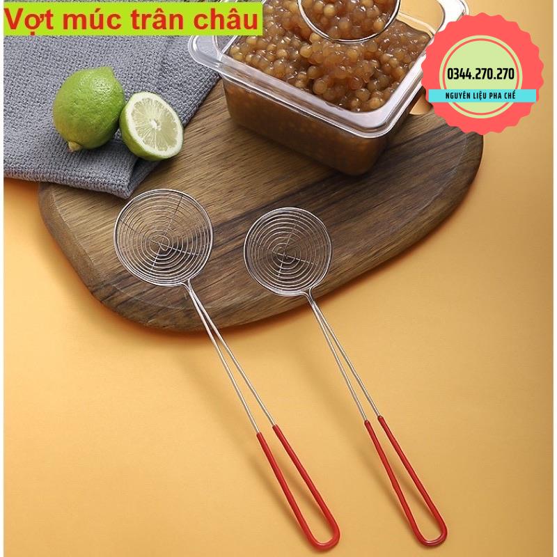 Vợt vòng cán đỏ múc chân trâu, topping