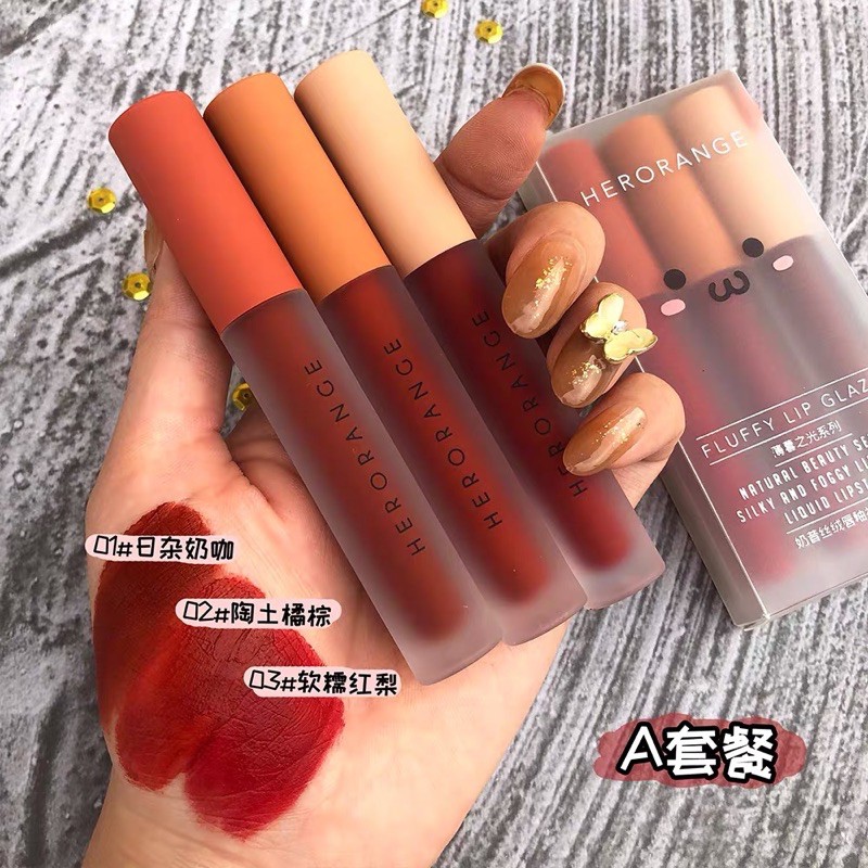 RẺ NHẤT SHOPEE — Set Son Kem 3 Cây HER ORANGE — Set Son Kem HERORANGE Nội Địa Trung