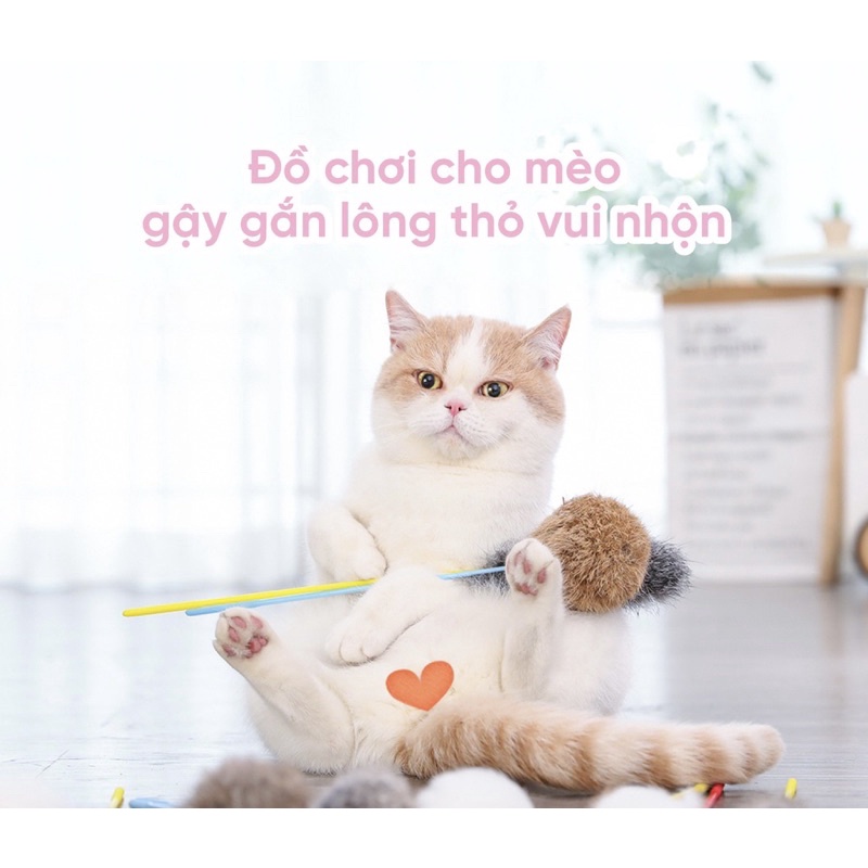 Gậy Đồ Chơi Cho Thú Cưng Có Gắn Lông Thỏ