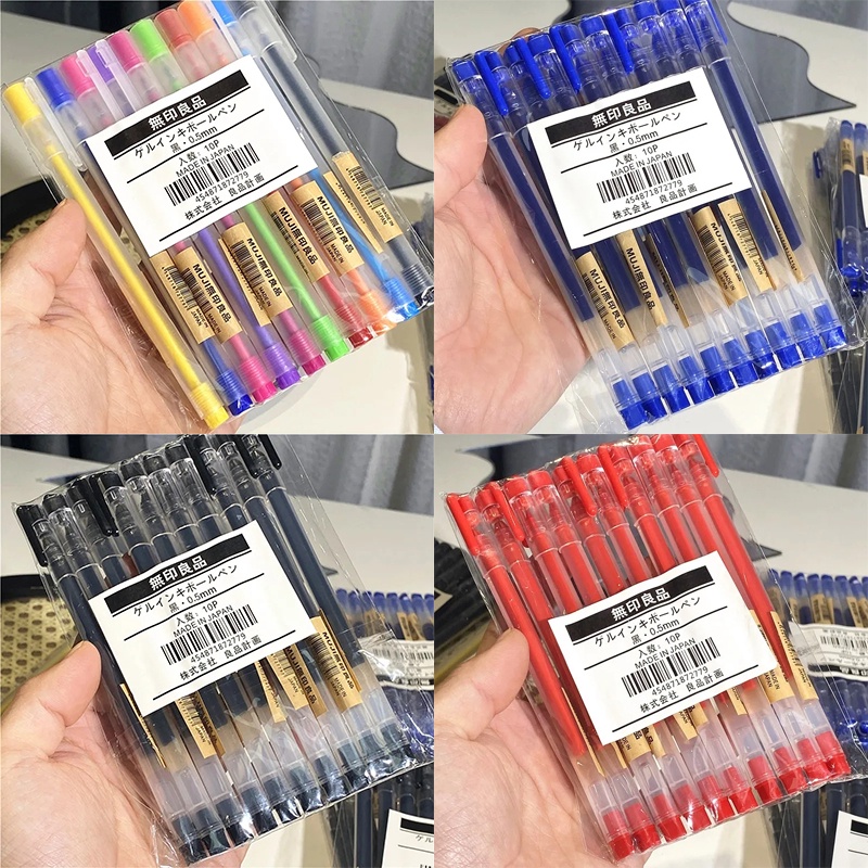 Set 10 Bút Bi MUJI Nhật Bản 0.5mm Màu Đen / Xanh / Đỏ