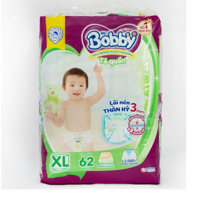 Tã Quần Bobby M74/ L68/ XL62/ XXL56/XXXL24- Mẫu Mới tinh chất gạo non
