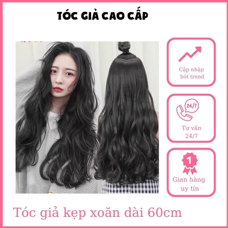 Tóc giả kẹp ❇️FREESHIP ❇️Tóc giả kẹp xoăn Sơn dài 6 phím 60cm ❇️