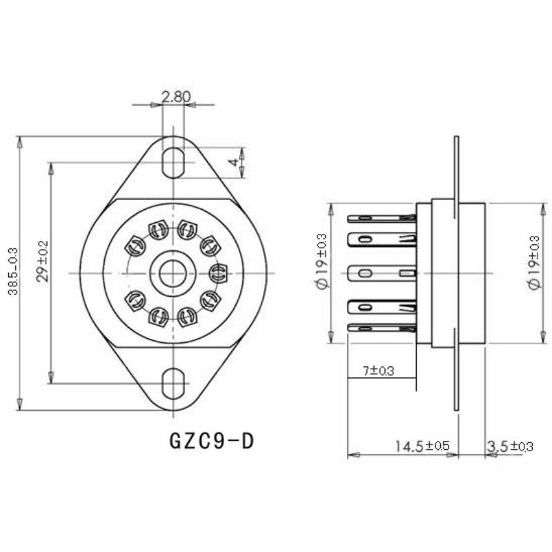 Đế đèn 9 chân bắt từ dưới lên dùng cho 12AX7 12AU7 6DJ8