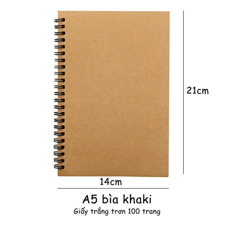 Sổ tay vẽ chì lò xo A5 100 trang sổ tay Sketchbook giấy kem trơn 110gsm