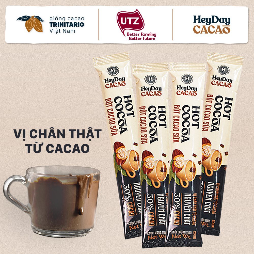 Bột Cacao Sữa Heyday - Đậm vị chân thật từ cacao nguyên chất - Combo 4 gói tiện lợi 20g