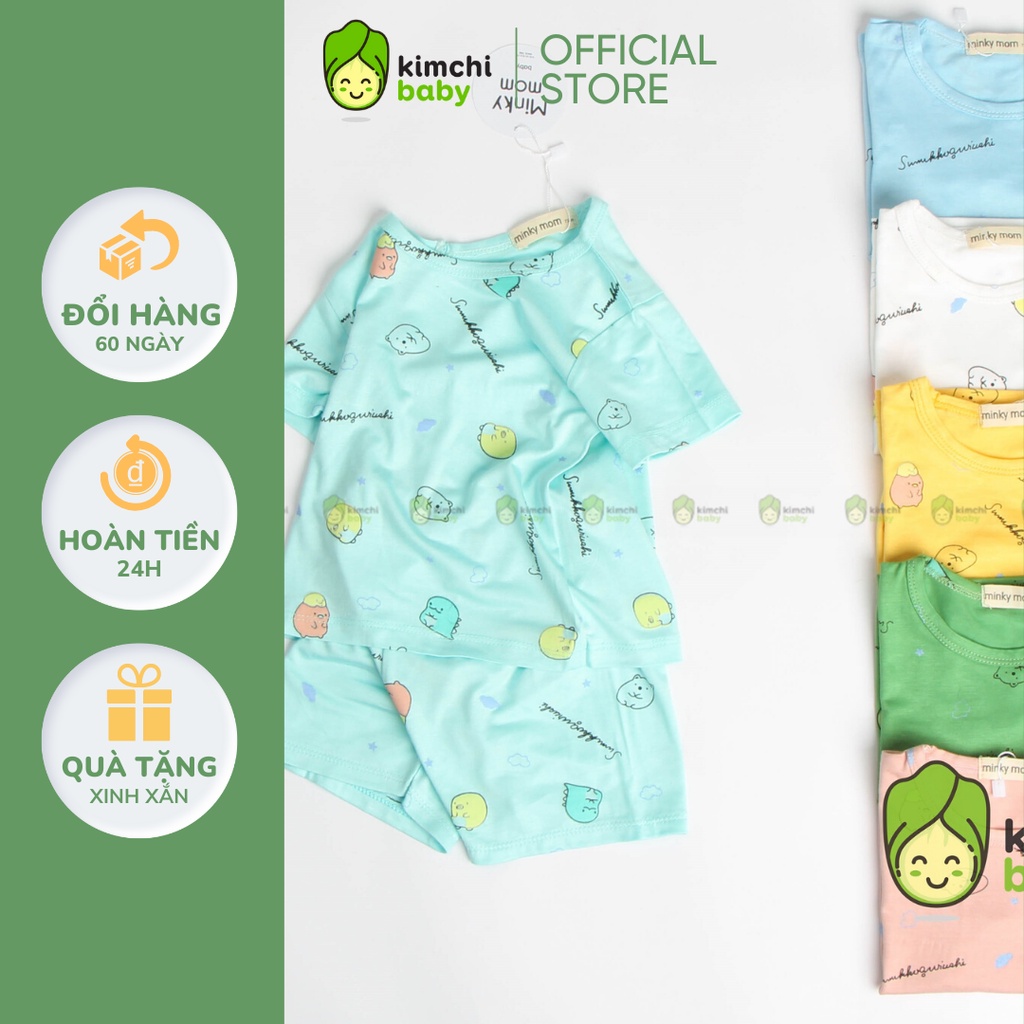 Bộ Cộc Tay Cho Bé Trai, Bé Gái Minky Mom Vải Thun Lạnh Hoạ Tiết Simsimi Khủng Long, Bộ Quần Áo Trẻ Em Mặc Nhà MKM2128