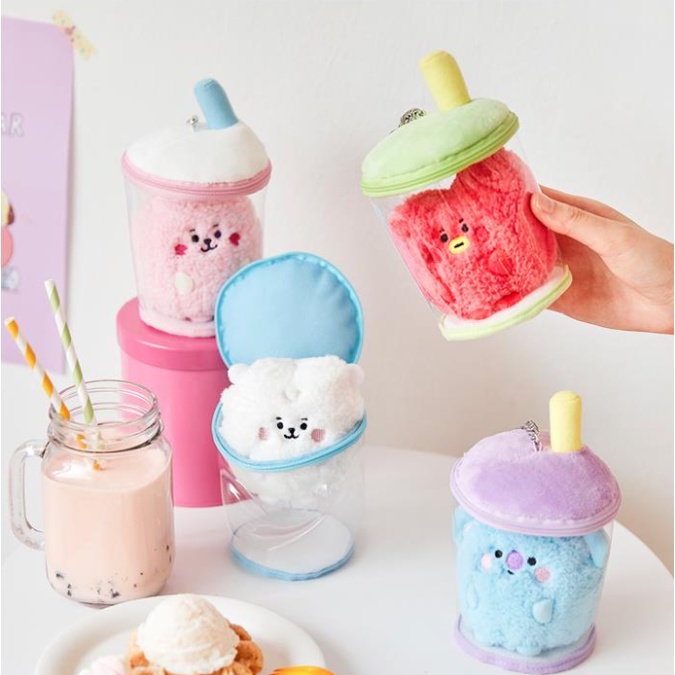 MÓC CHÌA KHÓA GẤU BÔNG BT21 TRÀ SỮA