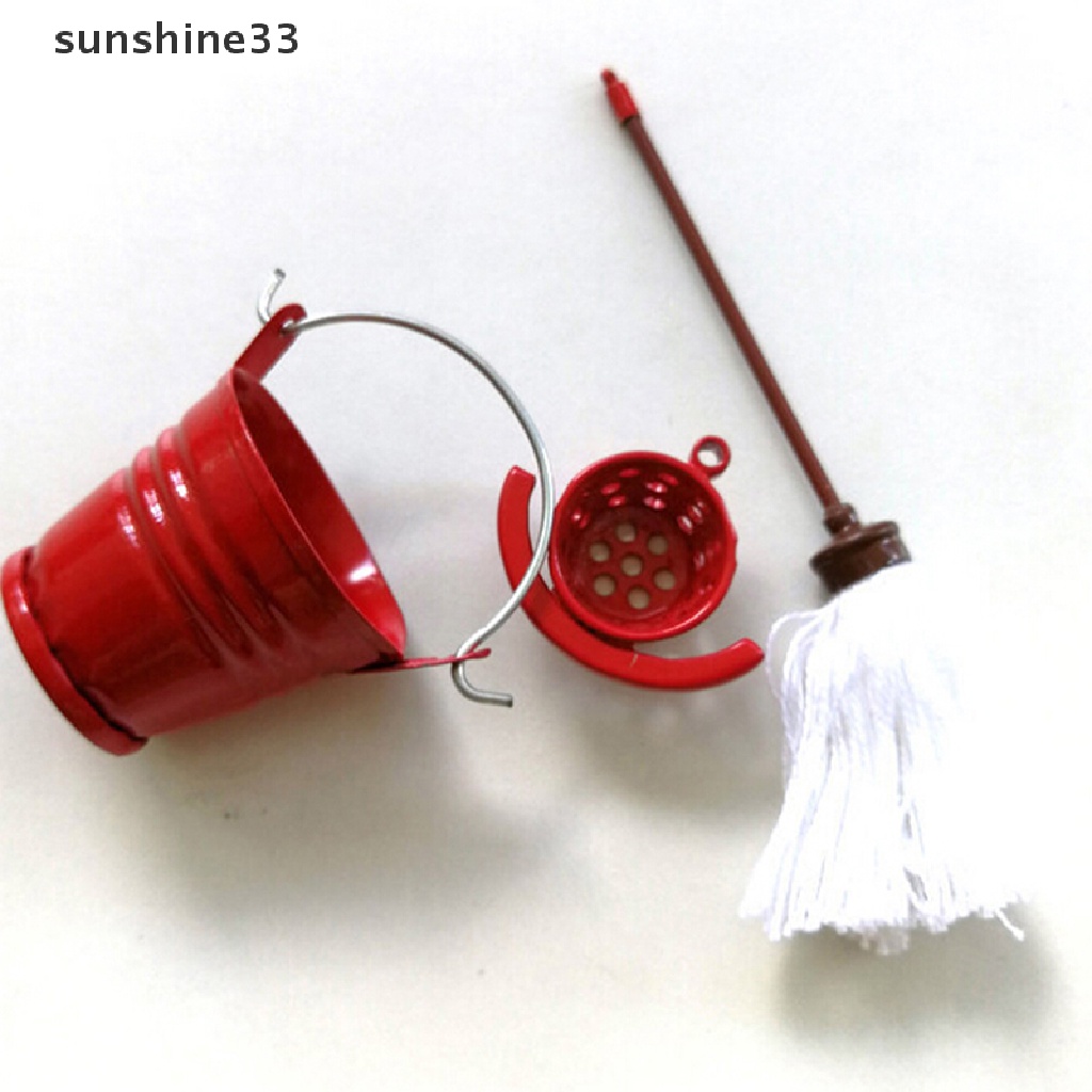 Set xô và cây lau nhà 1:12 trang trí nhà búp bê