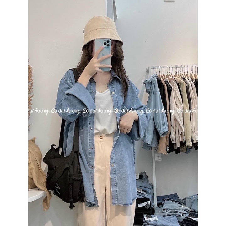 Áo Sơ Mi Denim Nữ Dài Tay - Sơ Mi Bò Nữ Có Túi Ngực Tay Dài Dày Dặn Phong Cách Hàn Quốc Siêu Đẹp