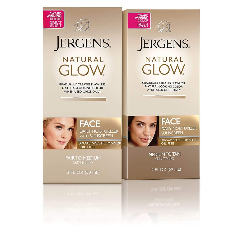 Lotion cho mặt da nâu nâng tông da Jergens Natural Glow SPF 20 Face Moisturizer