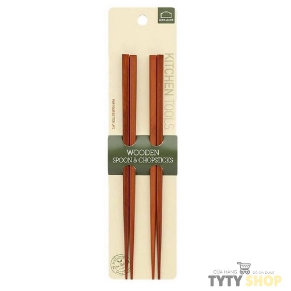 Bộ 2 đôi đũa chiên dài 24cm 33cm Lock&Lock F00093 bằng gỗ Rose Wood dùng chiên xào tránh văng dầu mỡ