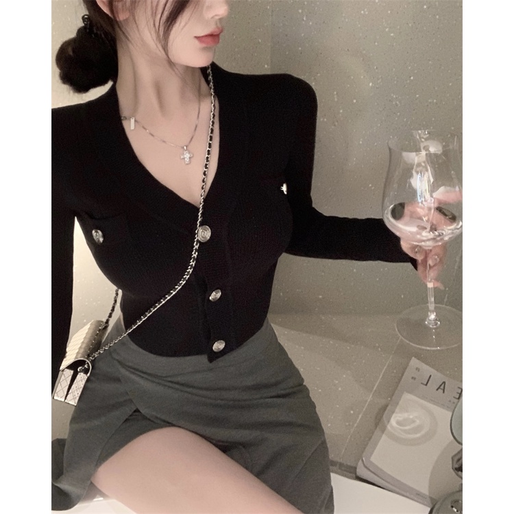 Áo cardigan Dệt Kim Cổ Chữ V Dáng Ôm Gợi Cảm Thời Trang Mùa Hè Hàng