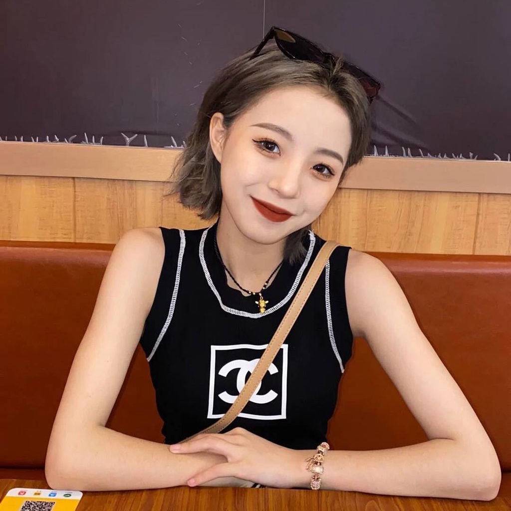 Chanel 2021 thời trang mới dệt kim băng lụa yếm thời trang mỏng tất cả các trận đấu