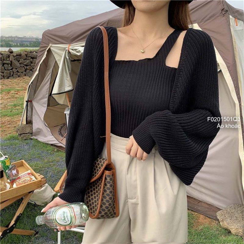 Áo khoác len cardigan croptop tay cánh dơi hàng Quảng Châu siêu xinh