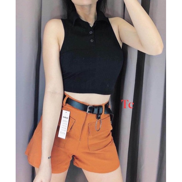 Áo croptop cổ bẻ sát nách hottrend - CM Fashion