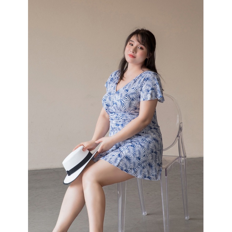 Bộ đồ bơi nữ liền thân dáng váy họa tiết lá có size lớn