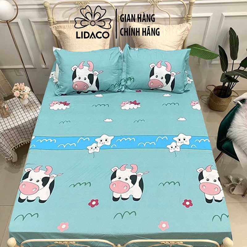 Bộ ga gối cotton poly LIDACO decor phòng ngủ vintage drap giường đủ size nệm 1m2, 1m4 1m6 1m8 2m2