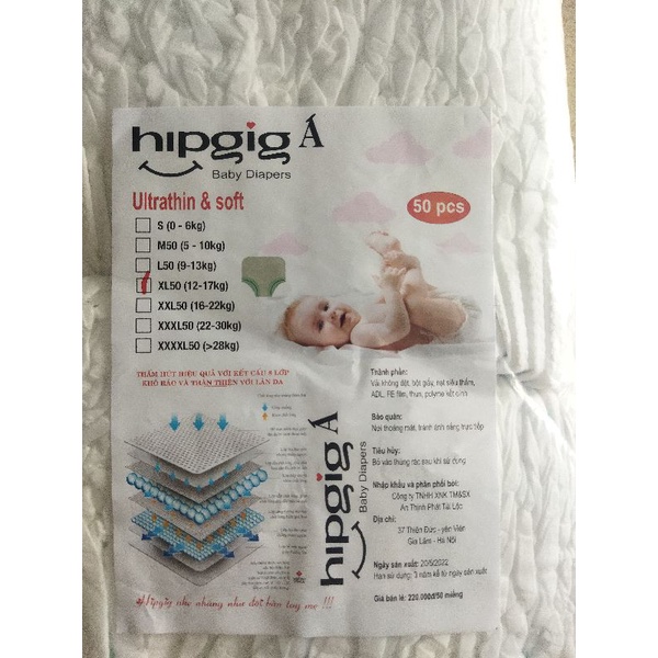 50/100 Bỉm dán HIPPIG A đủ size S100 m100 L100 Xl100 Xxl100 Xxxl100,Bỉm dán Hipgig A (100 miếng)