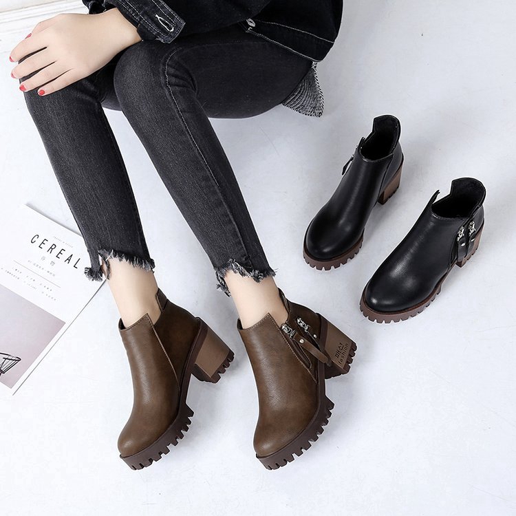 Giày bốt cao gót IELGY có dây kéo phong cách trẻ trung dành cho nữ