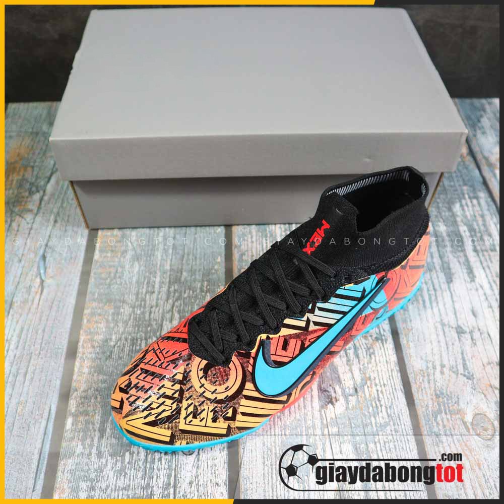 Giày đá banh cổ cao Mercurial Superfly 7 Elite TF Mexico cam đen | Cổ thun ôm chân, co giãn