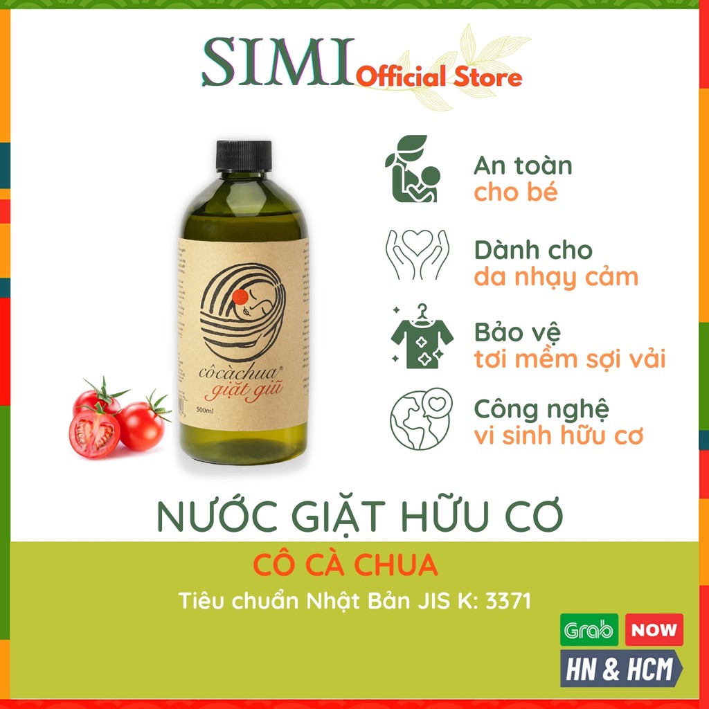 Nước giặt hữu cơ CÔ CÀ CHUA sạch quần áo đồ giặt máy cửa ngang trên giặt tay 500ml