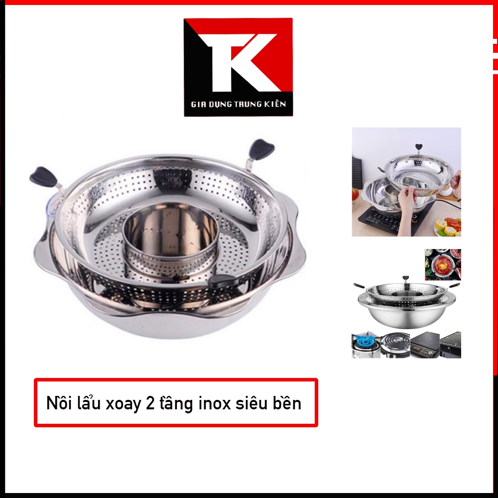 Nồi lẩu xoay Inox đa năng nấu lẩu tiện dụng nấu mọi loại bếp