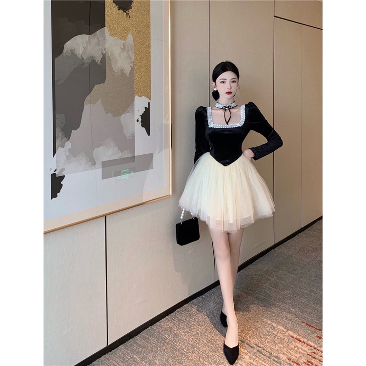 Đầm Váy Ngắn Thiết Kế Dáng Xòe Vải Voan ren Phối Nhung Tiểu Thư Sang Chảnh Mặc Đi Dự Tiệc Ăn Cưới Sinh Nhật Hàng Loại 1