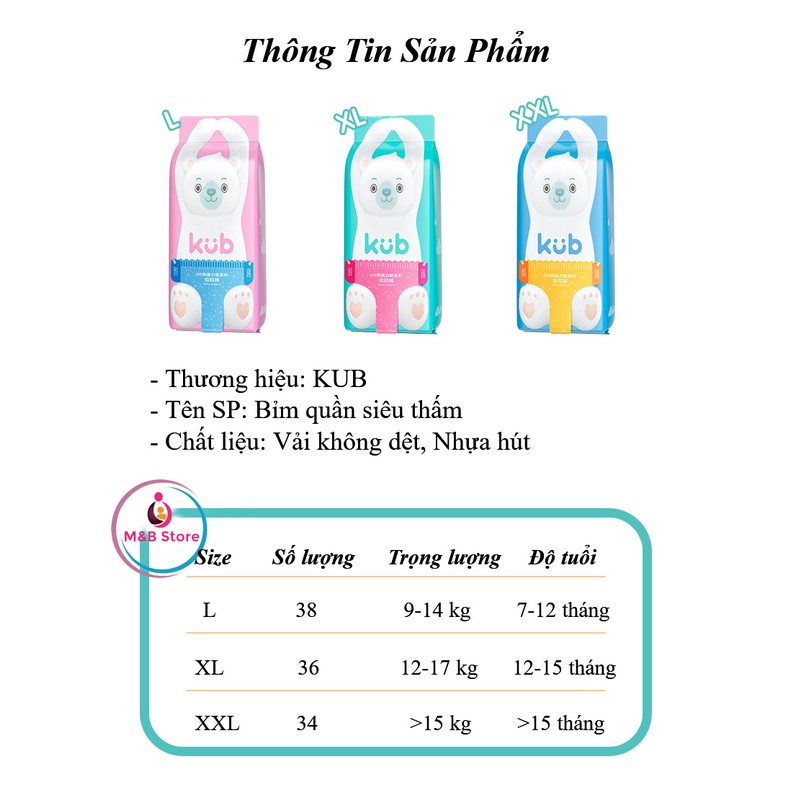 Tả Bỉm Dán/Quần Cao Cấp Siêu Mỏng, Siêu Thấm Hút - KUB, Size Tả Dán S66/M54/L46/XL40, Tả Quần L38/XL36/XXL34