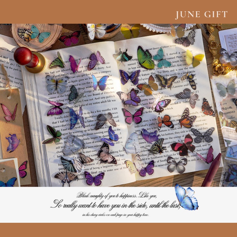 Gói 40 sticker, nhãn dán các loài bướm trang trí sổ, làm journal