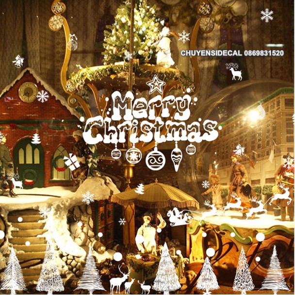 Decal trang trí tường Noel - Rừng Thông Sợi Trắng