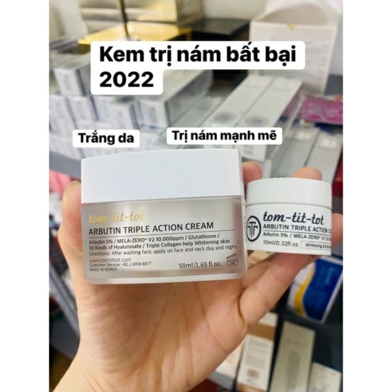 Kem Dưỡng Tom Tit Tot 5% Arbutin Triple Action Cream dưỡng trắng mờ đốm nâu tàn nhang sạm da 50ml