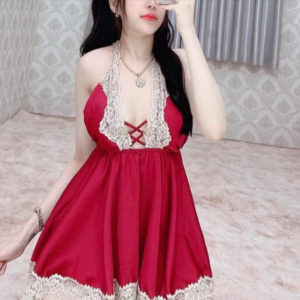 Đồ ngủ sexy đan dây ngực phối ren gợi cảm lụa satin cao cấp mềm mại thoáng mát AN55 - D'Lavia | BigBuy360 - bigbuy360.vn