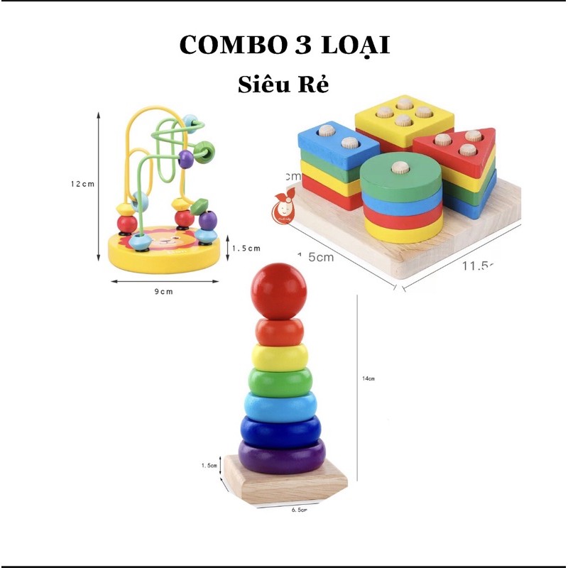 [Combo 3 món siêu tiết kiệm] Đồ chơi gỗ montessori cho bé 1 2 3 4 5 tuổi