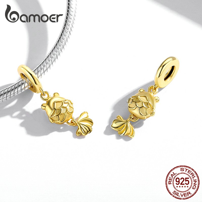 Hạt xỏ lỗ Bamoer Scc2048 bạc 925 hình cá vàng lỗ xỏ 4.5mm thời trang thích hợp làm vòng tay/dây chuyền DIY