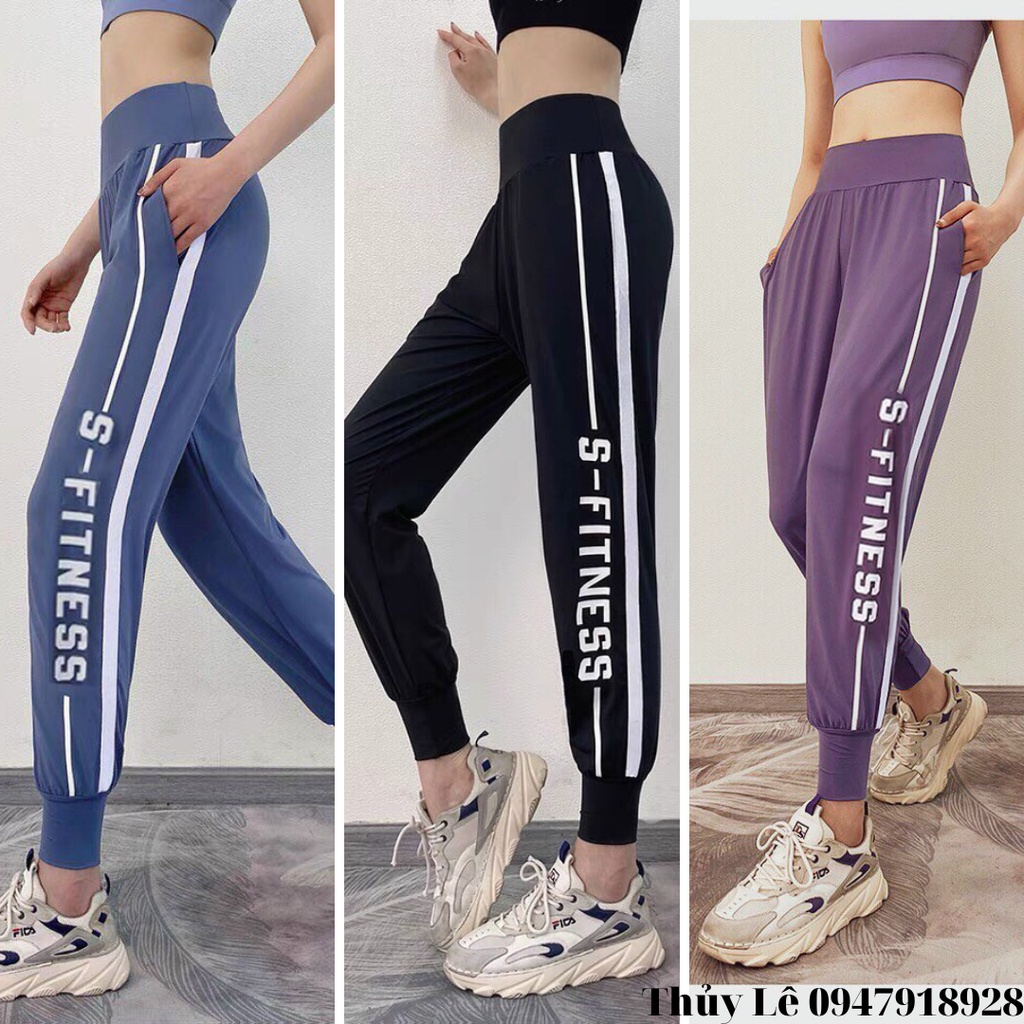 Quần jogger tập thể thao phối chữ S-FITNESS CỰC CHẤT, dáng rộng, cạp to bản gen bụng