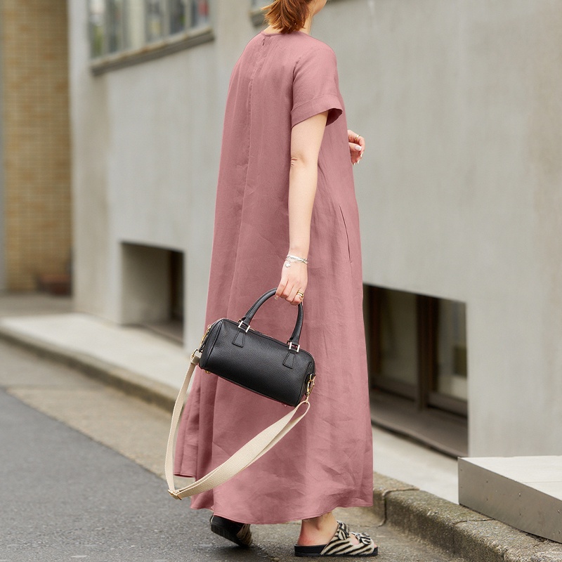 Đầm Zanzea cotton tay ngắn cổ tròn màu trơn thời trang Hàn Quốc cho nữ
