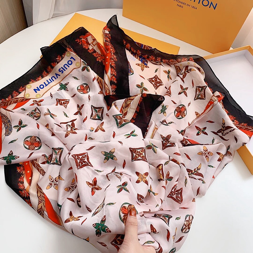 Khăn Choàng Lụa Dài Chống Nắng In Họa Tiết Hoa Sang Trọng Thời Trang 2022 Cho Nữ