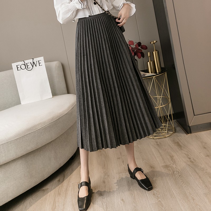 Chân váy dạ xếp ly dáng dài xòe cạp cao thêu sang trọng hàng QC sogeum.store | BigBuy360 - bigbuy360.vn