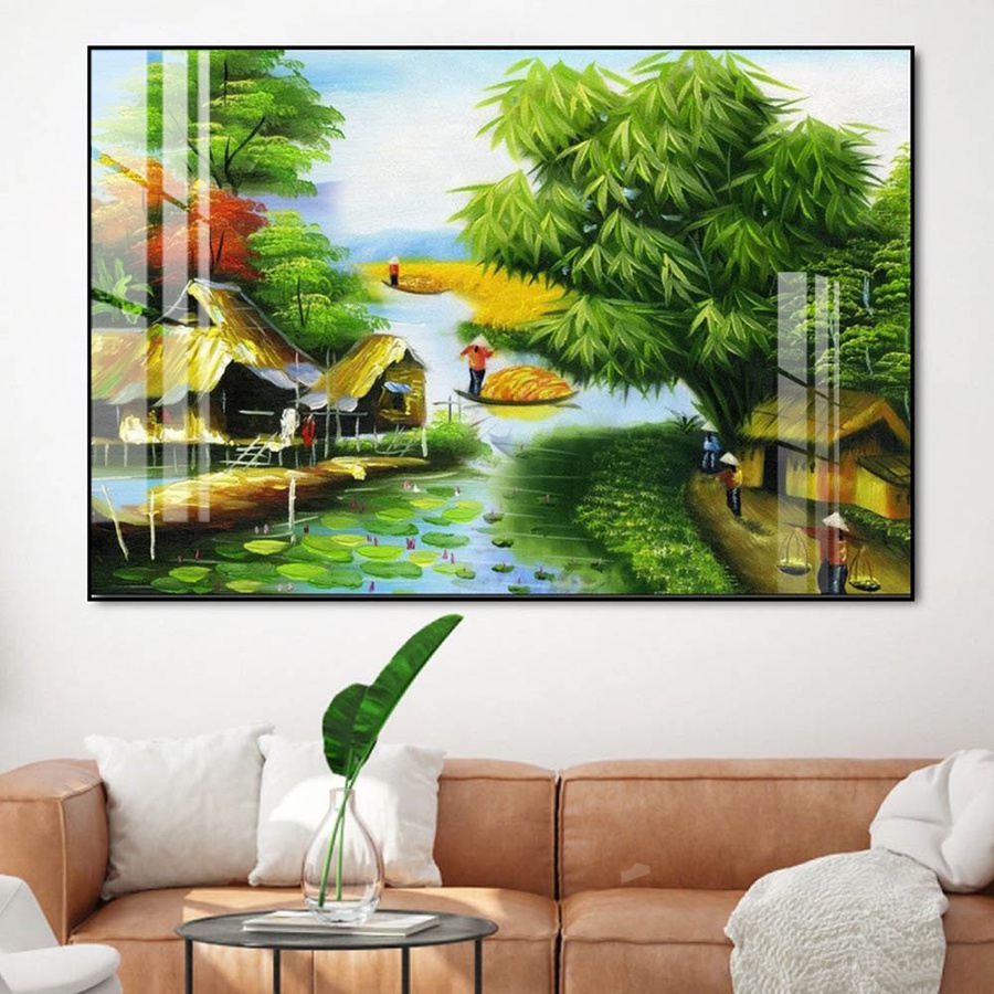 Tranh Treo Tường Cảnh Làng Quê - Tranh Phong Cảnh Laminate Tráng Gương