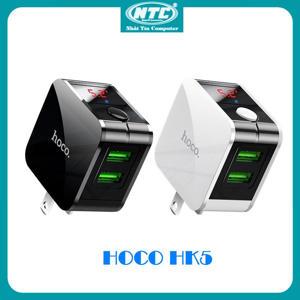 Cốc sạc nhanh 2 cổng Hoco HK5 max 2.4A, tùy chỉnh chế độ ngắt khi sạc đầy - Nhất Tín Computer