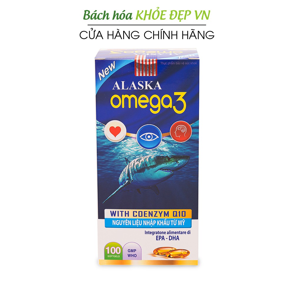 Viên dầu cá Alaska Omega 3 bổ não, sáng mắt, khỏe tim mạch - Hộp Xanh 100 viên