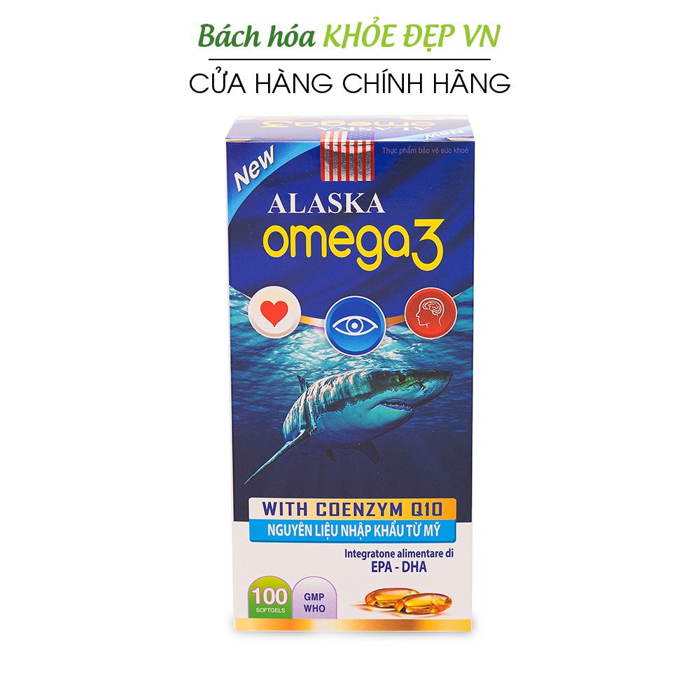 Viên dầu cá Alaska Omega 3 bổ não, sáng mắt, khỏe tim mạch - Hộp Xanh 100 viên | BigBuy360 - bigbuy360.vn