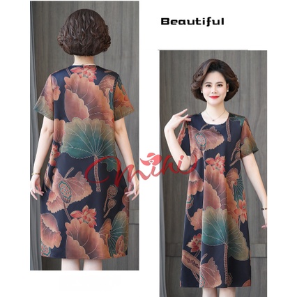 Váy Đầm Trung Niên Nữ Cho Mẹ V15 - Thời trang trung niên cho mẹ trung tuổi U40 U50 đẹp giá rẻ Bigsize - Váy xuông cho mẹ