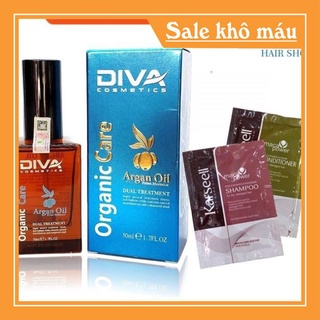 Tinh dầu dưỡng tóc DIVA Cosmetics Argan Oil 50ml + Cặp dầu gội xả gói Karseell Maca siêu mượt 15mlx2